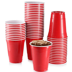 16 oz Red party cups-disposable drinking plastic glasses -16 Ct. Ampack