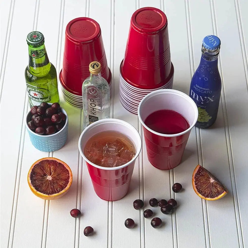 16 oz Red party cups-disposable drinking plastic glasses -16 Ct. Ampack