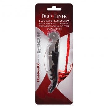 Duo Lever Corkscrew-Stainless steel boot lever and serrated blade Black Carded Ampack