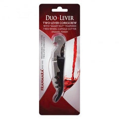 Duo Lever Corkscrew-Stainless steel boot lever and serrated blade Black Carded Ampack