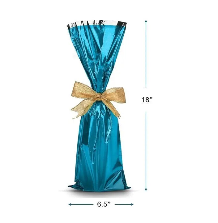 Mylar Metallic Wine Gift Bags, Blue - 6.50 x 18.00 Inch - Pack of 100 Ampack