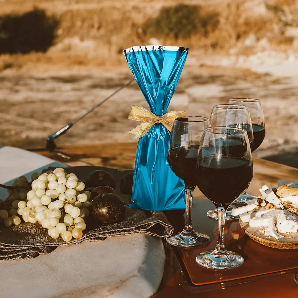 Mylar Metallic Wine Gift Bags, Blue - 6.50 x 18.00 Inch - Pack of 100 Ampack