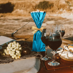 Mylar Metallic Wine Gift Bags, Blue - 6.50 x 18.00 Inch - Pack of 100 Ampack