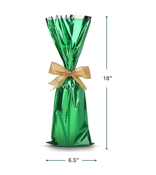 Mylar Metallic Wine Gift Bags, Green - 6.50 x 18.00 Inch - Pack of 100 Ampack