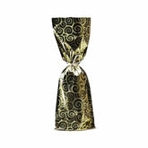 Mylar wine Gift Bag - Swirl Design-7 x 18- Gold color with Gold base - 500Pcs Ampack