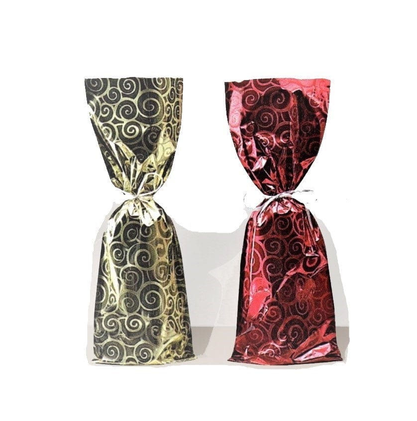 Mylar wine Gift Bag - Swirl Design-7 x 18- Red and Gold - 500Pcs/case Ampack