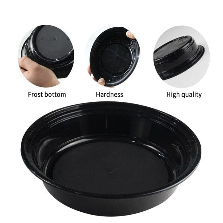 23 Oz Round 7" Microwaveable heavy weight Black take-out Container with Lid 150 sets/case Ampack