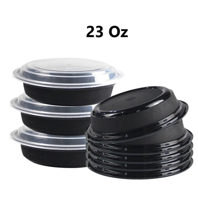 23 Oz Round 7" Microwaveable heavy weight Black take-out Container with Lid 150 sets/case Ampack