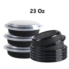23 Oz Round 7" Microwaveable heavy weight Black take-out Container with Lid 150 sets/case Ampack