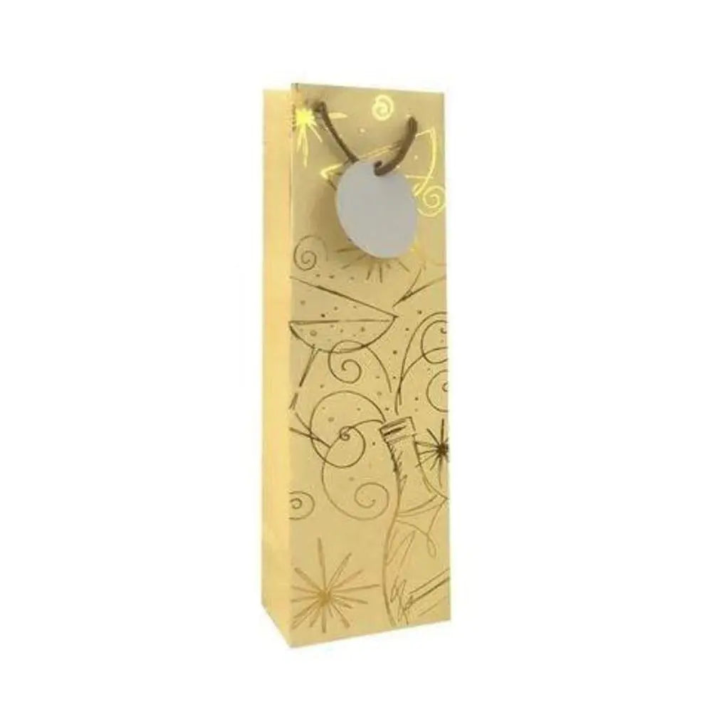 Wine bottle paper Gift Bag Foil Embossed-Black & Off white Off White / Khaki Ampack
