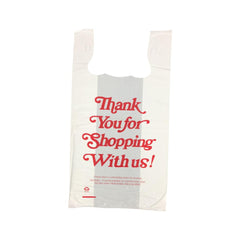 1/6 Size Plastic T-Shirt Retail Takeout Bag White with "Thank You" Print (Red) - 22 Microns, 11.5 x 6 x 21 - 500/Case Ampack
