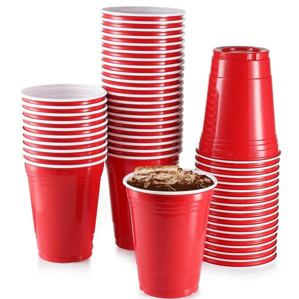 16 oz Red party cups-disposable drinking plastic glasses -16 Ct. Ampack