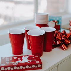 16 oz Red party cups-disposable drinking plastic glasses -16 Ct. Ampack