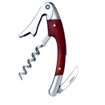 Curved Stainless Corkscrew With Burgundy Color Wood Inset Ampack