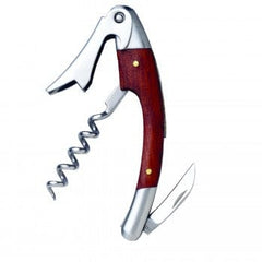 Curved Stainless Corkscrew With Burgundy Color Wood Inset Ampack