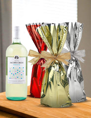 MAGNUM Mylar Metallic Wine Gift Bags, Gold, Silver & Red - 10.00 x 18.50 - 300Pcs Ampack