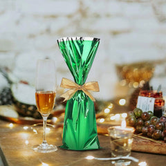 Mylar Metallic Wine Gift Bags, Green - 6.50 x 18.00 Inch - Pack of 100 Ampack