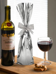 Mylar Metallic Wine Gift Bags, Silver - 7.00 x 18.00 Inch - 1000-pcs-cs- Ampack