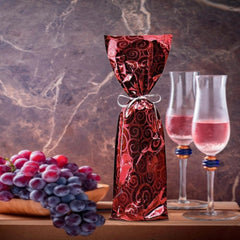 Mylar wine Gift Bag - Swirl Design-7 x 18- Red, gold and Silver- 500Pcs/case Ampack