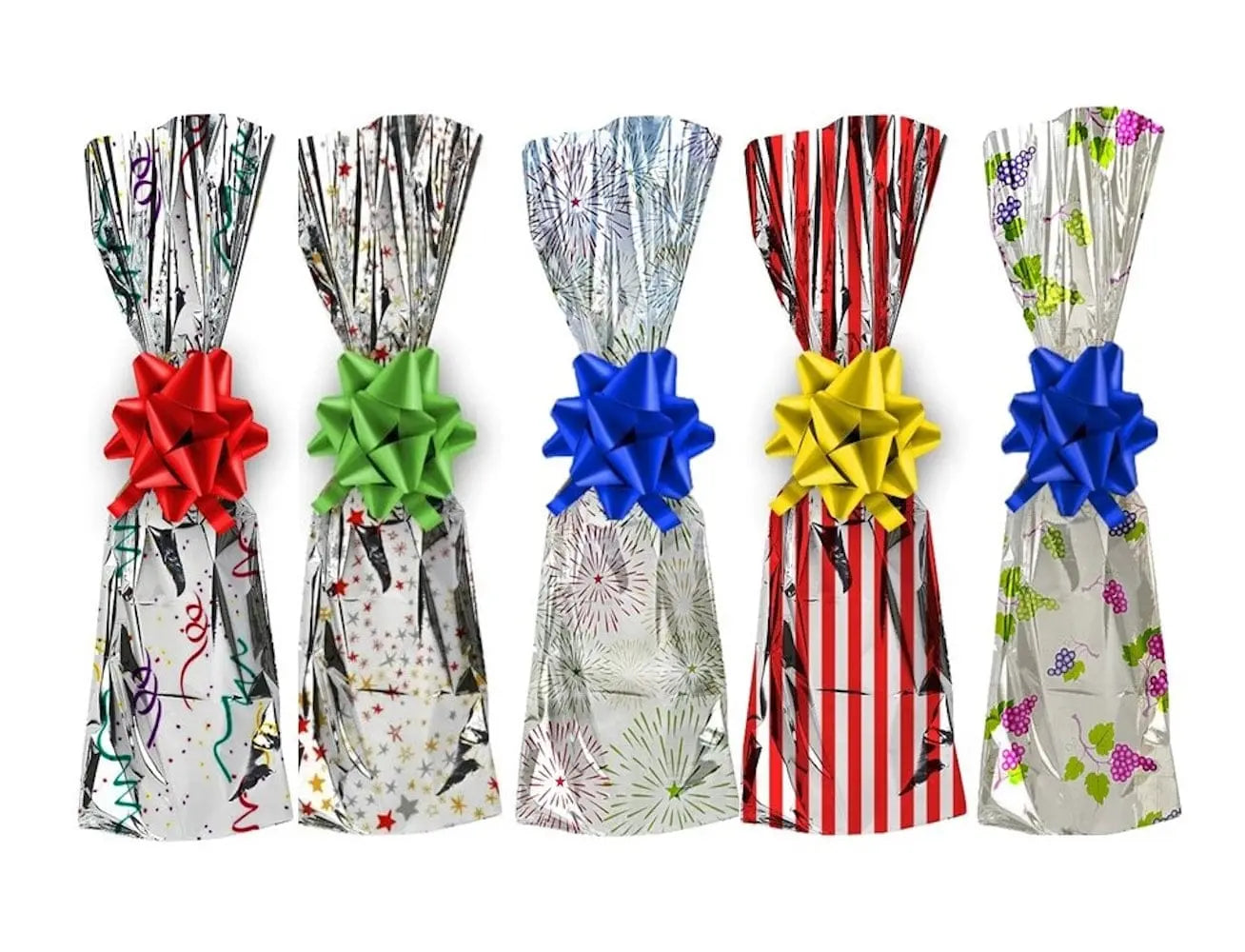 Printed Mylar Metallic Wine Gift Bags, Assorted - 7.00 x 18.00 - 500Pcs/Case Ampack