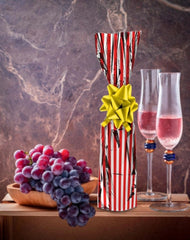 Printed Mylar Metallic Wine Gift Bags, Red Stripes Design - 7.00 x 18.00 Inch - Pack of 100 Ampack