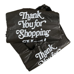 T-shirt-Thank you-Plastic retail Carry out bag-Black 10x5.5x18 (1/8)- 600Pcs/case Ampack