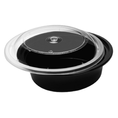 16 Oz Round 6" Microwaveable Black take-out Container with Lid 150 sets/case Ampack