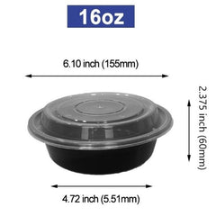 16 Oz Round 6" Microwaveable Black take-out Container with Lid 150 sets/case Ampack
