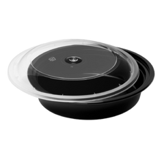23 Oz Round 7" Microwaveable heavy weight Black take-out Container with Lid 150 sets/case Ampack