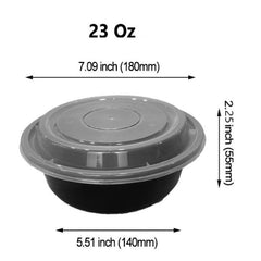 23 Oz Round 7" Microwaveable heavy weight Black take-out Container with Lid 150 sets/case Ampack
