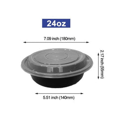 24 Oz Round 7" Microwaveable Heavy Weight Plastic Black Take-out Container with clear Lid - 150sets Sold by Ampack