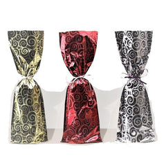 Mylar wine Gift Bag - Swirl Design-7 x 18- Red, gold and Silver- 500Pcs/case - Ampack