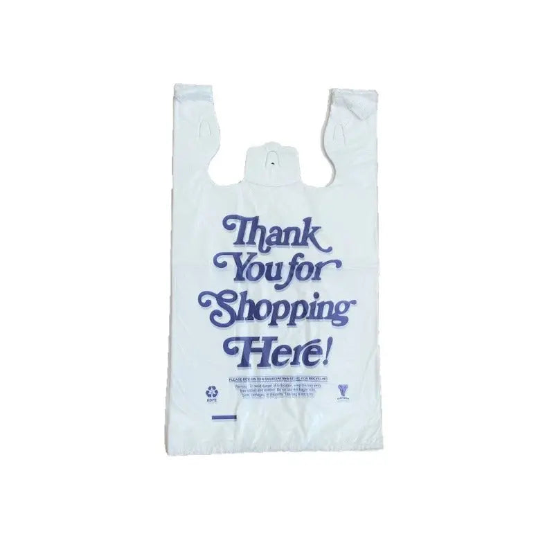 1/6 Size Thank You Plastic bags T-Shirt Takeout Bag White-22 Microns-11.5 x 6 x 21 - 500/Case